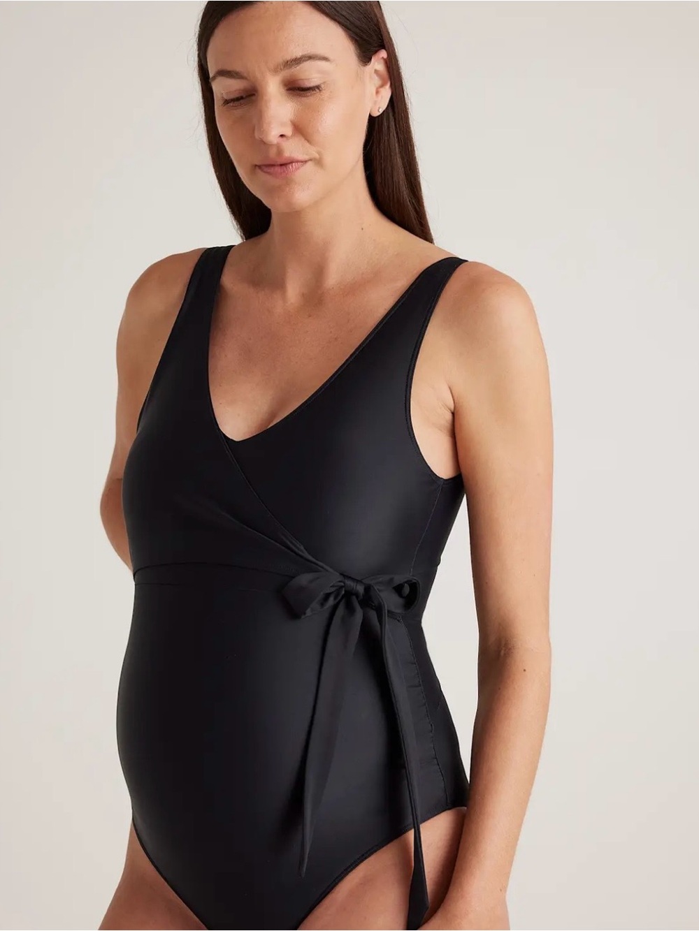 Italian Black Wrap-Front Maternity One-Piece Swimsuit